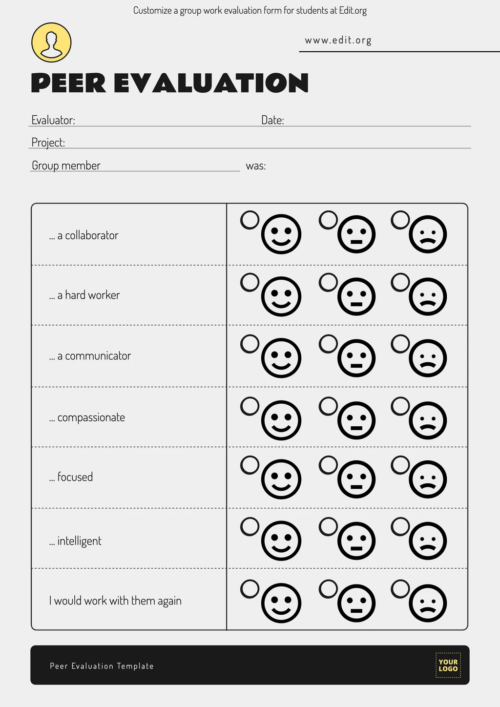 Customizable peer to peer review examples for students