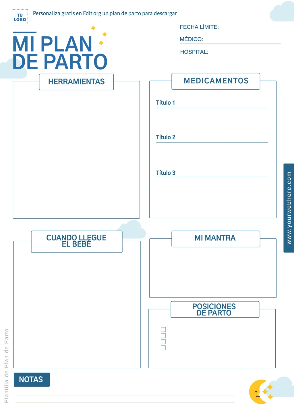 Plan de Parto ejemplo editable gratis para imprimir