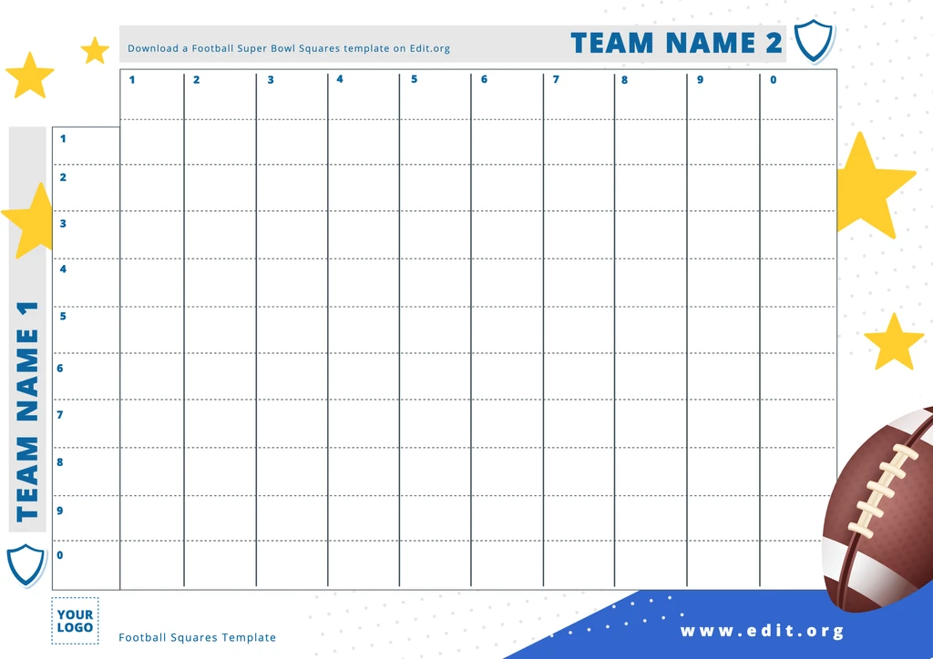 Free printable Super Bowl Squares template numbered