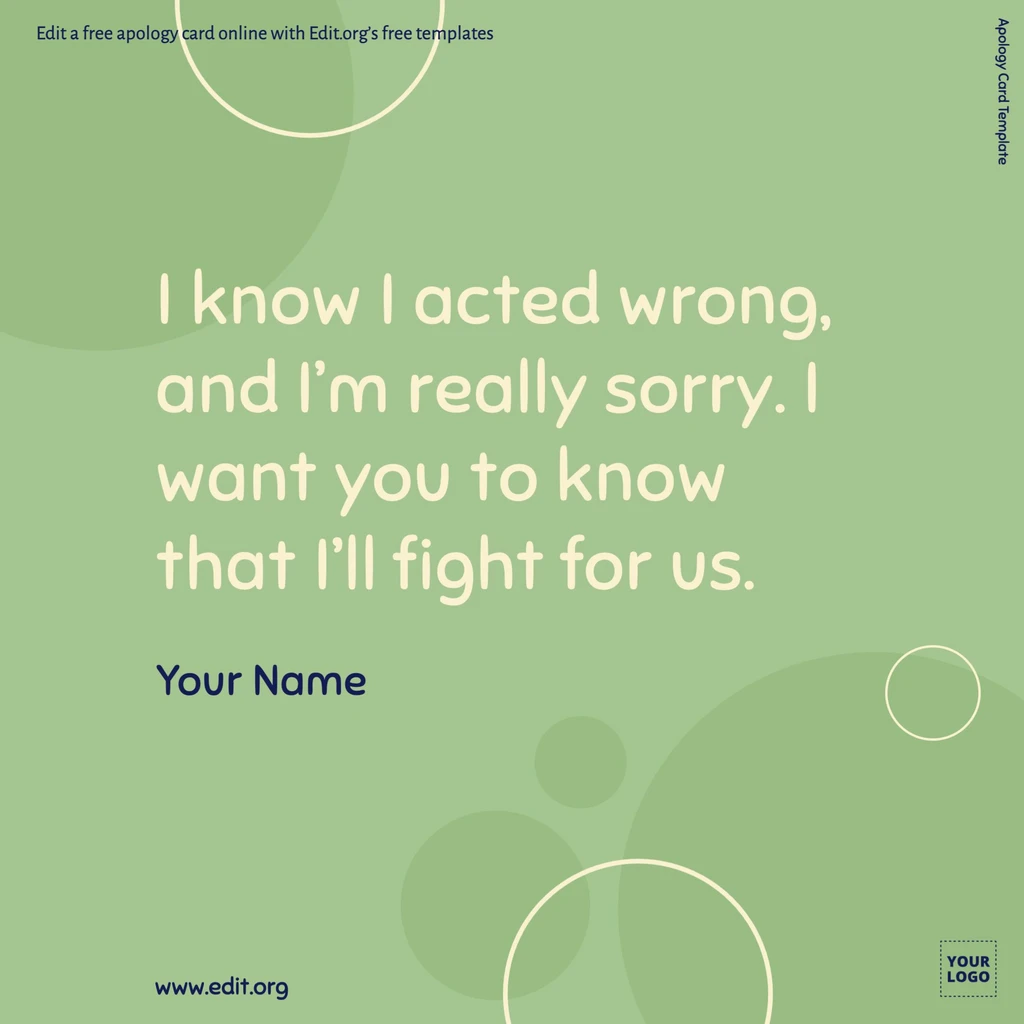 Free customizable I Am so Sorry card template online