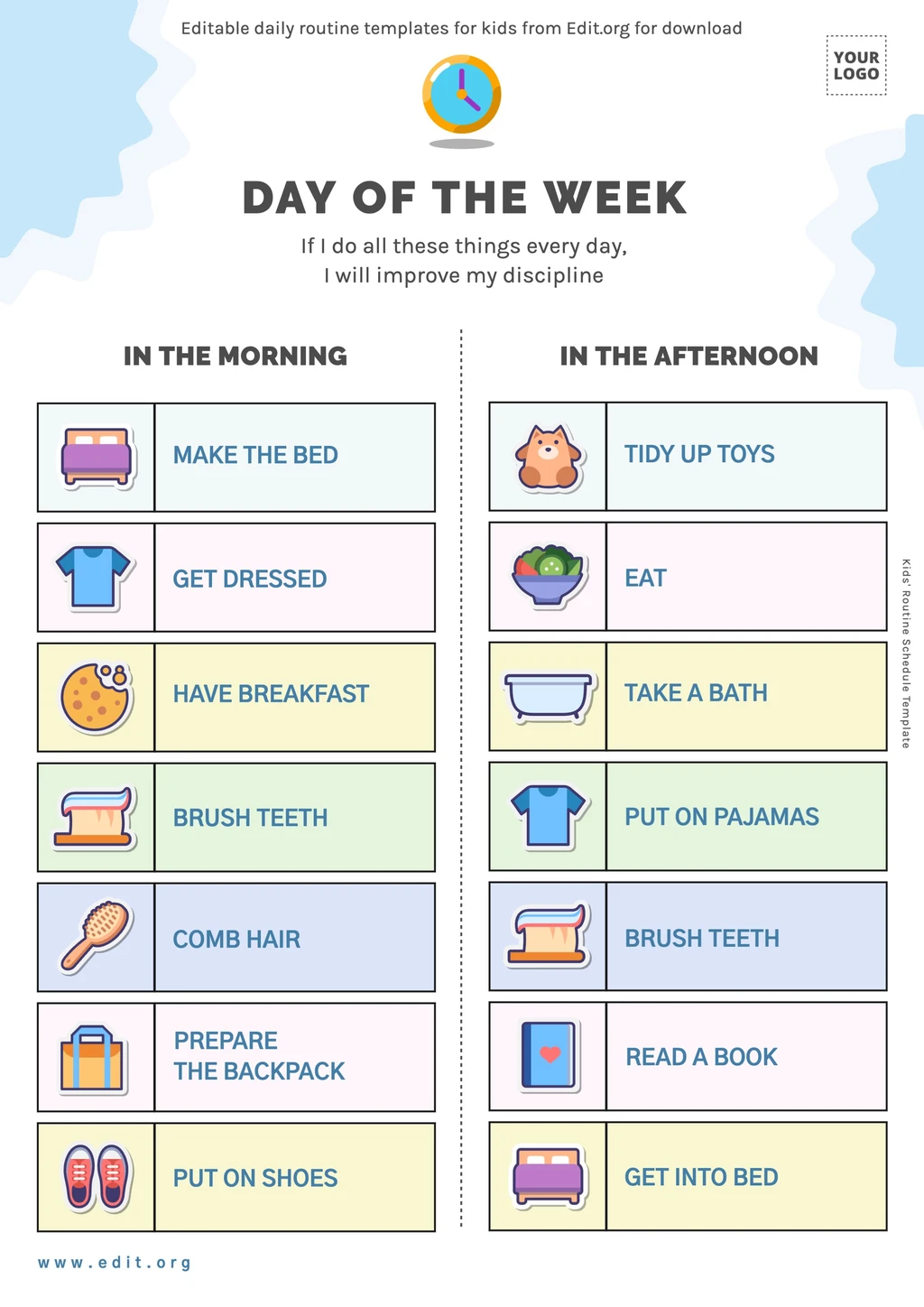 Editable Kids Morning and Evening Routine chart template