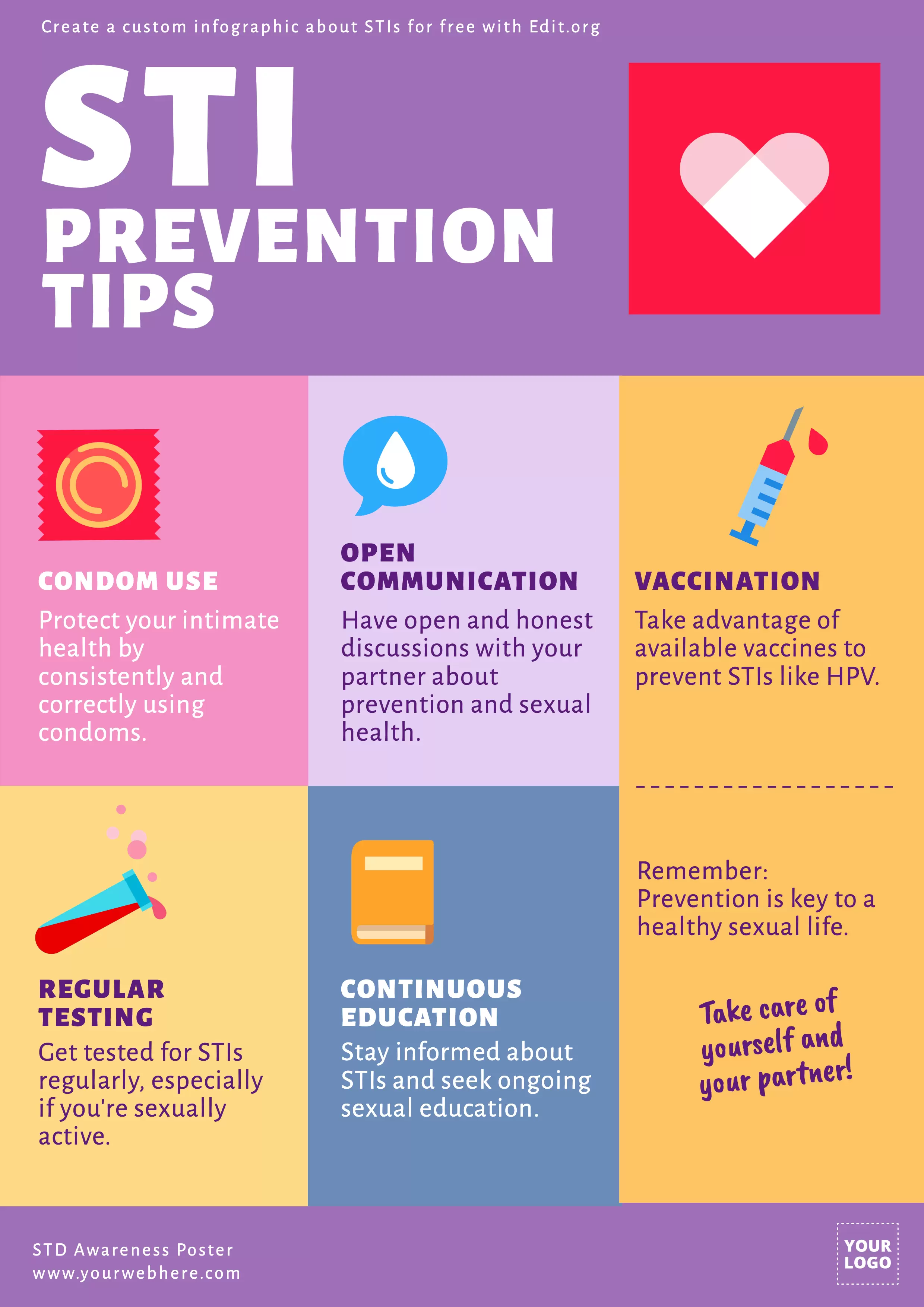 Printable STI awareness poster template with tips