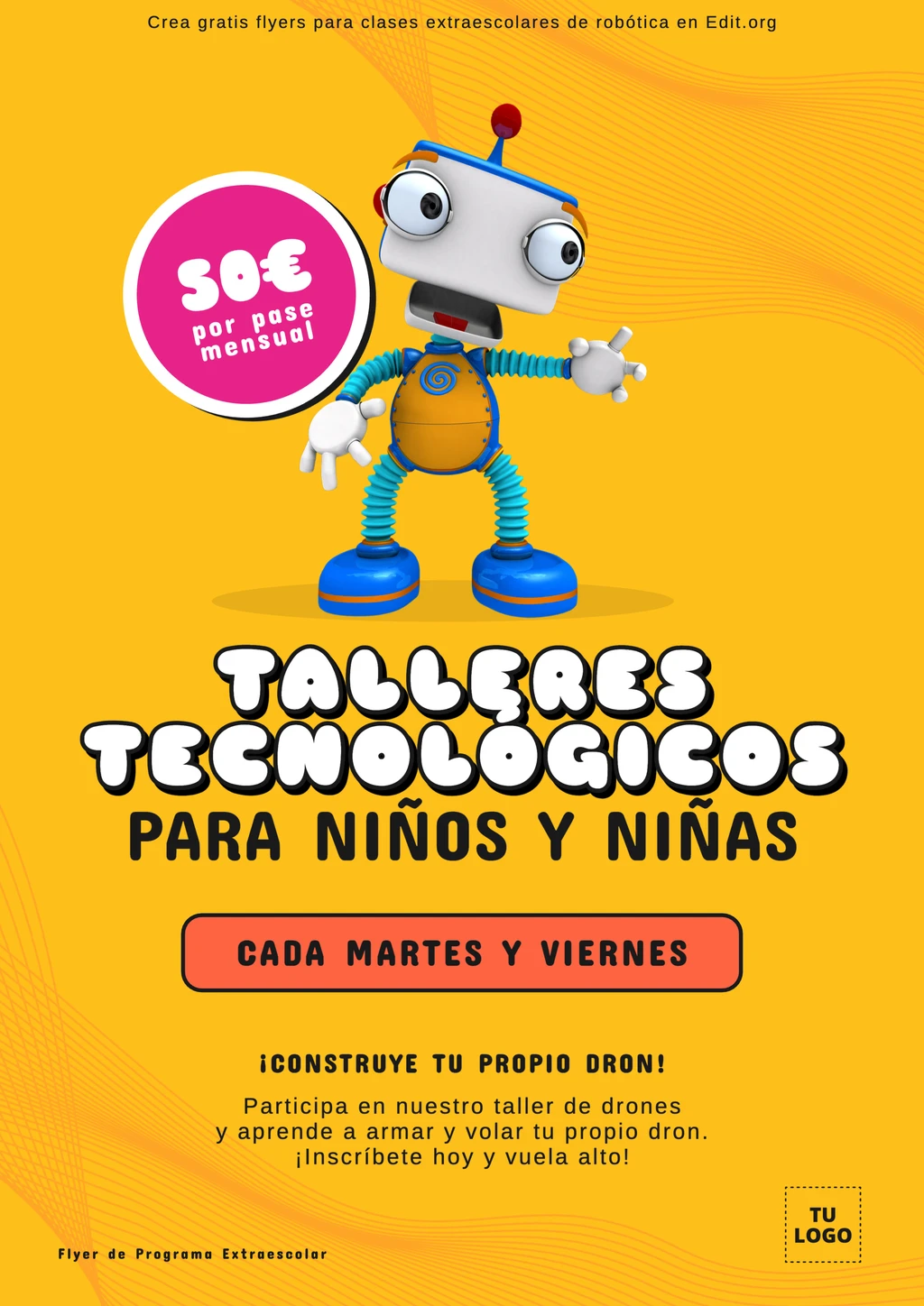 Plantilla de flyer clases extraescolares de robótica editable