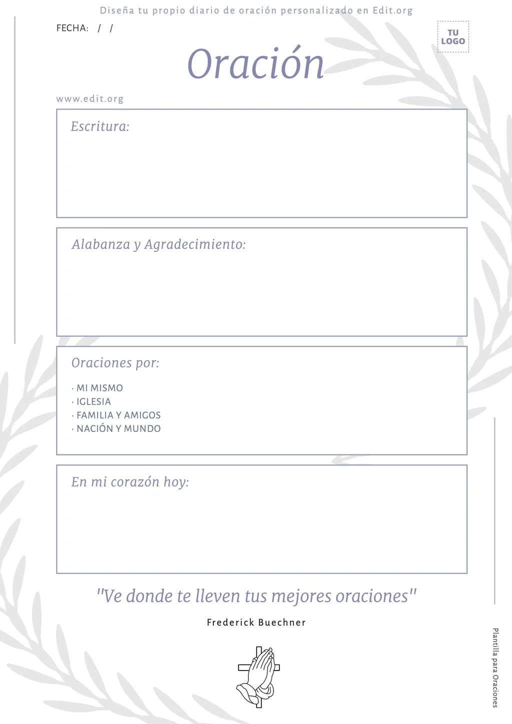 Plantilla de Oración personalizable para imprimir