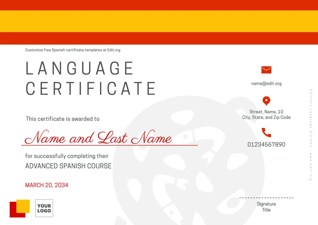 Editable language arts certificate templates to download