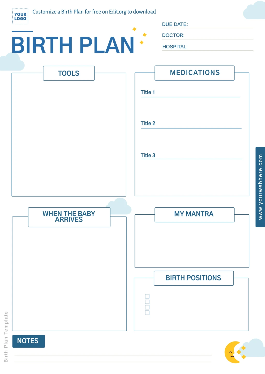 Free visual Birth Plan template to download online