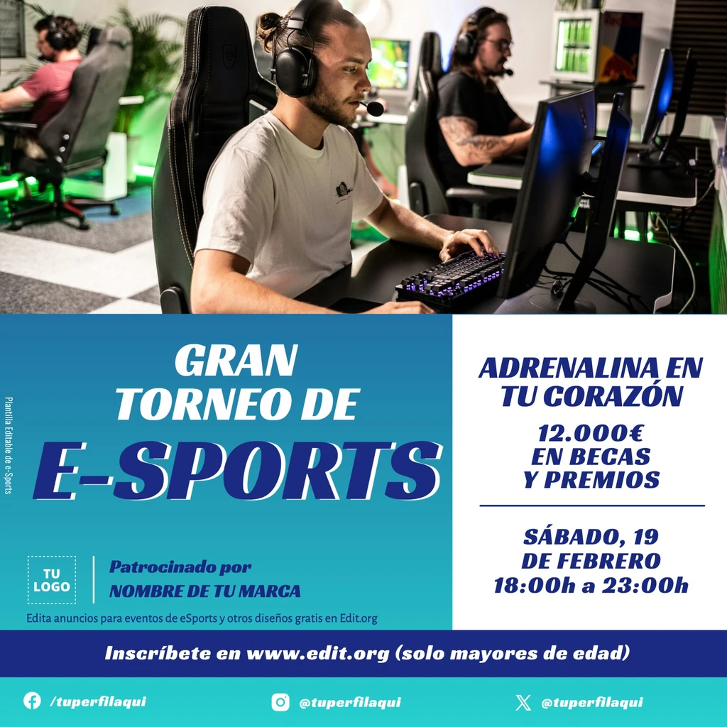 Cartel de eSports personalizable gratis para descargar