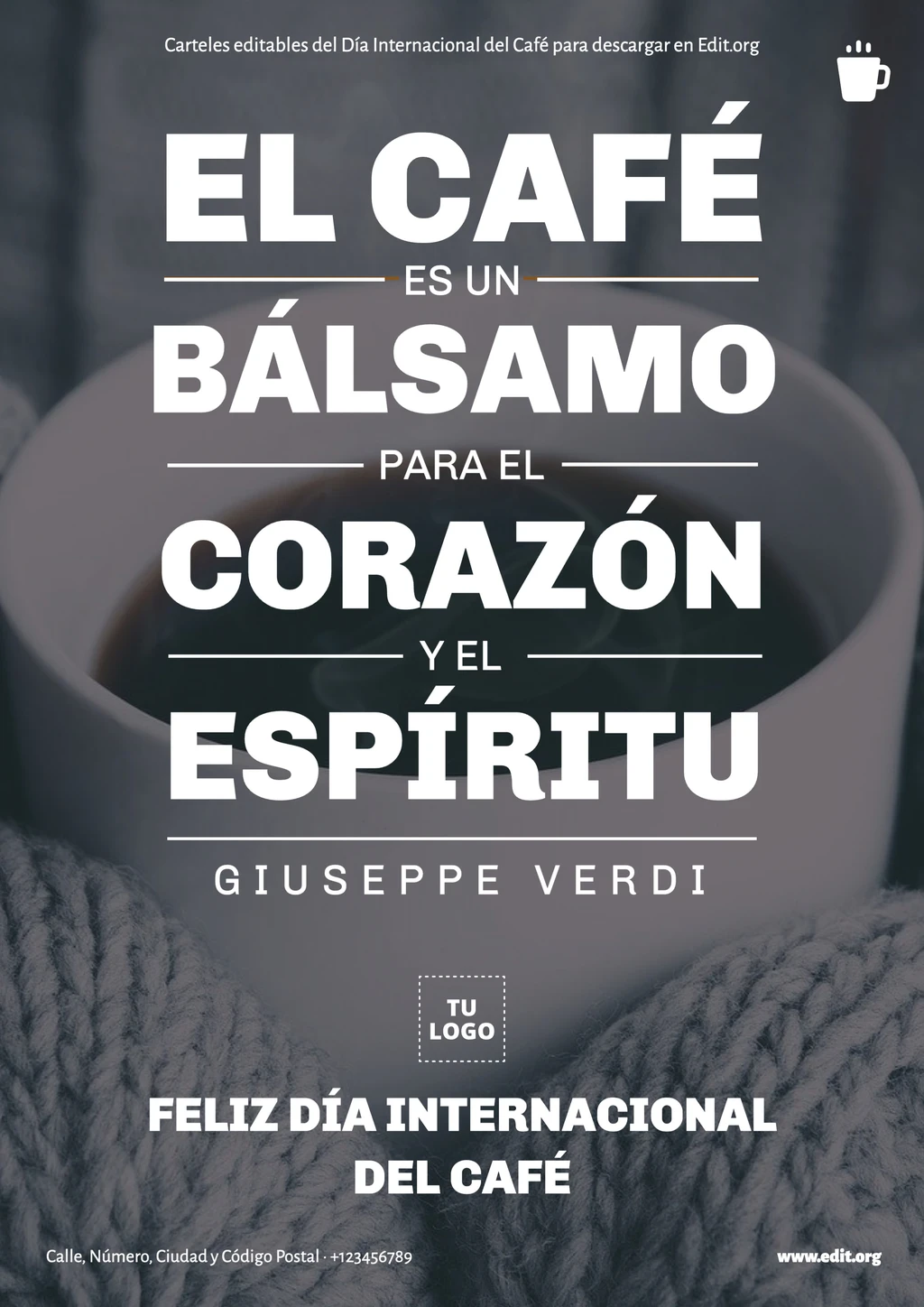 Cartel con frase del Día Internacional del Café gratuito