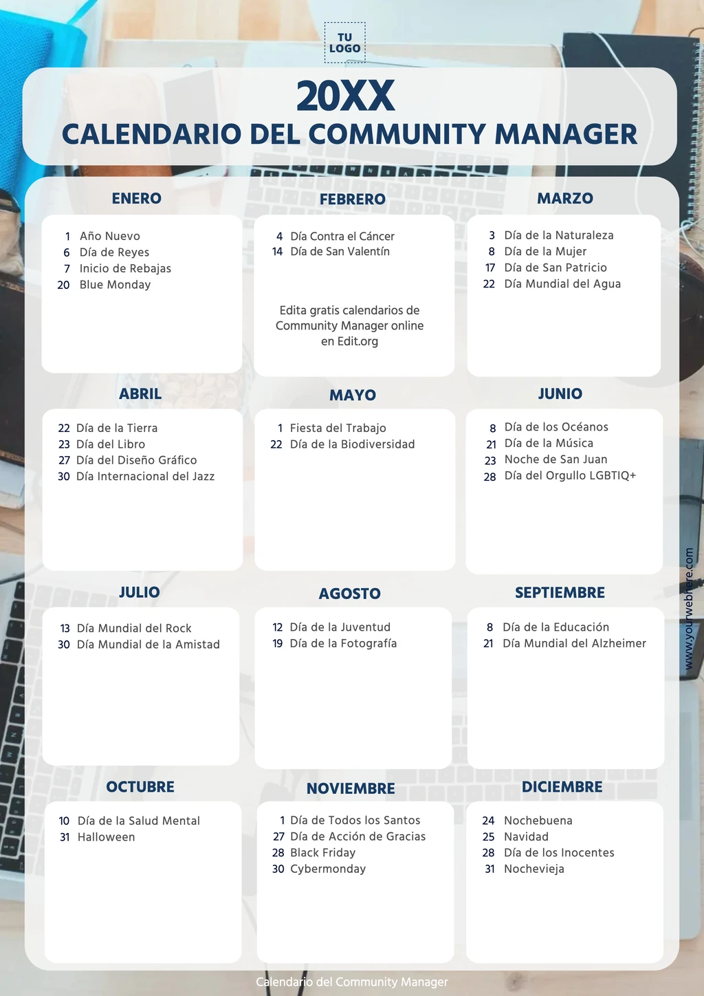 Plantilla para crear calendario del community manager de empresa
