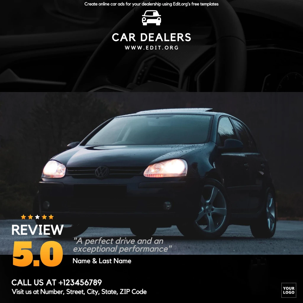 Customizable Auto Dealer banner template to download for free