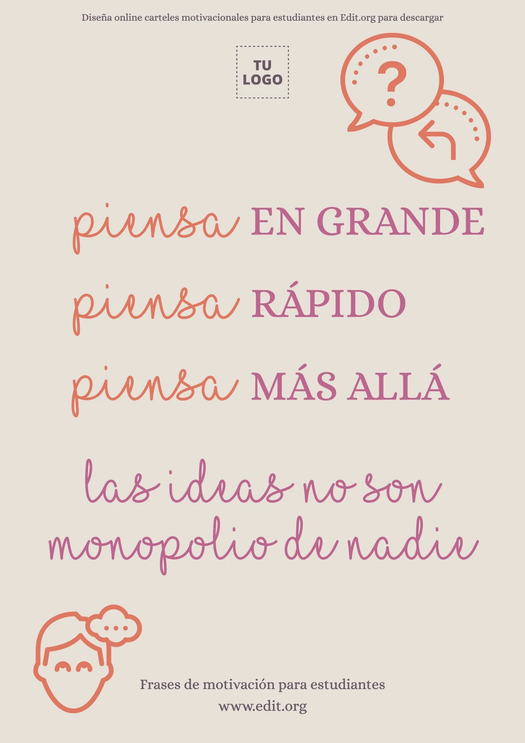 Póster con frases motivación para estudiantes editable