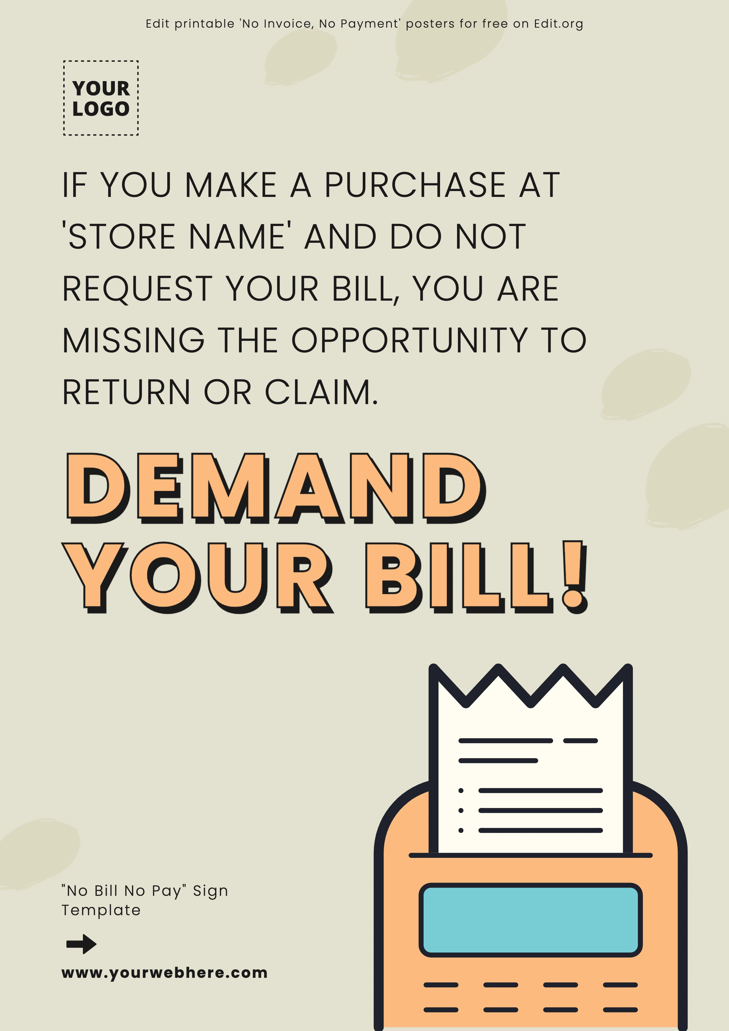 Free printable Demand Your Bill sign for customers