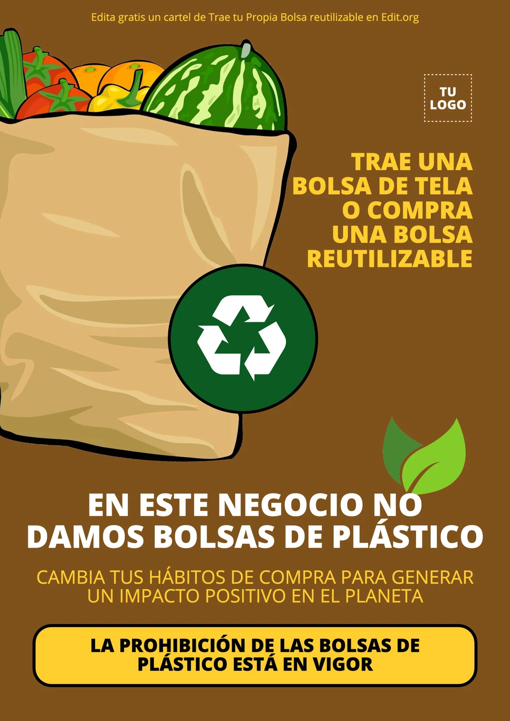 Letreros Favor de Traer su Bolsa editable gratis para negocios