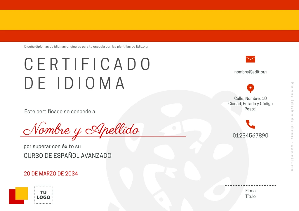 Plantilla para diploma de idiomas editable gratis