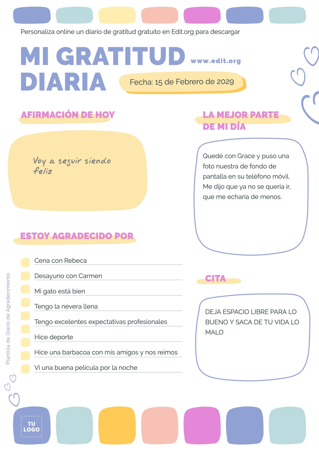 Plantilla Diario de Agradecimiento PDF gratis