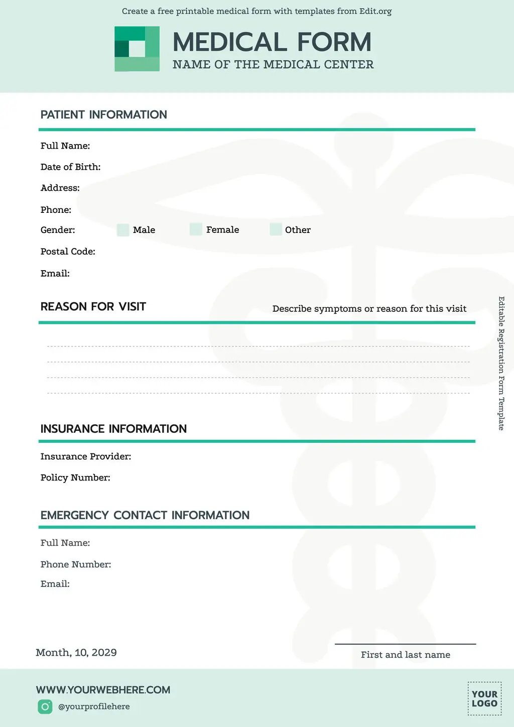 Custom medical form example template