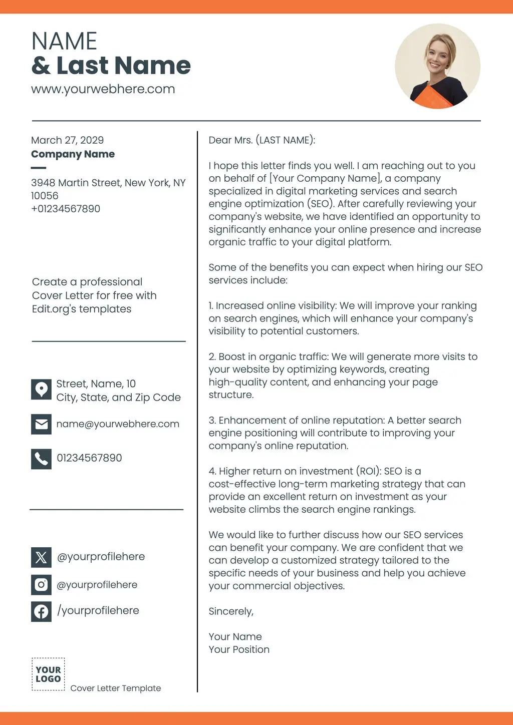 Free editable job Cover Letter template