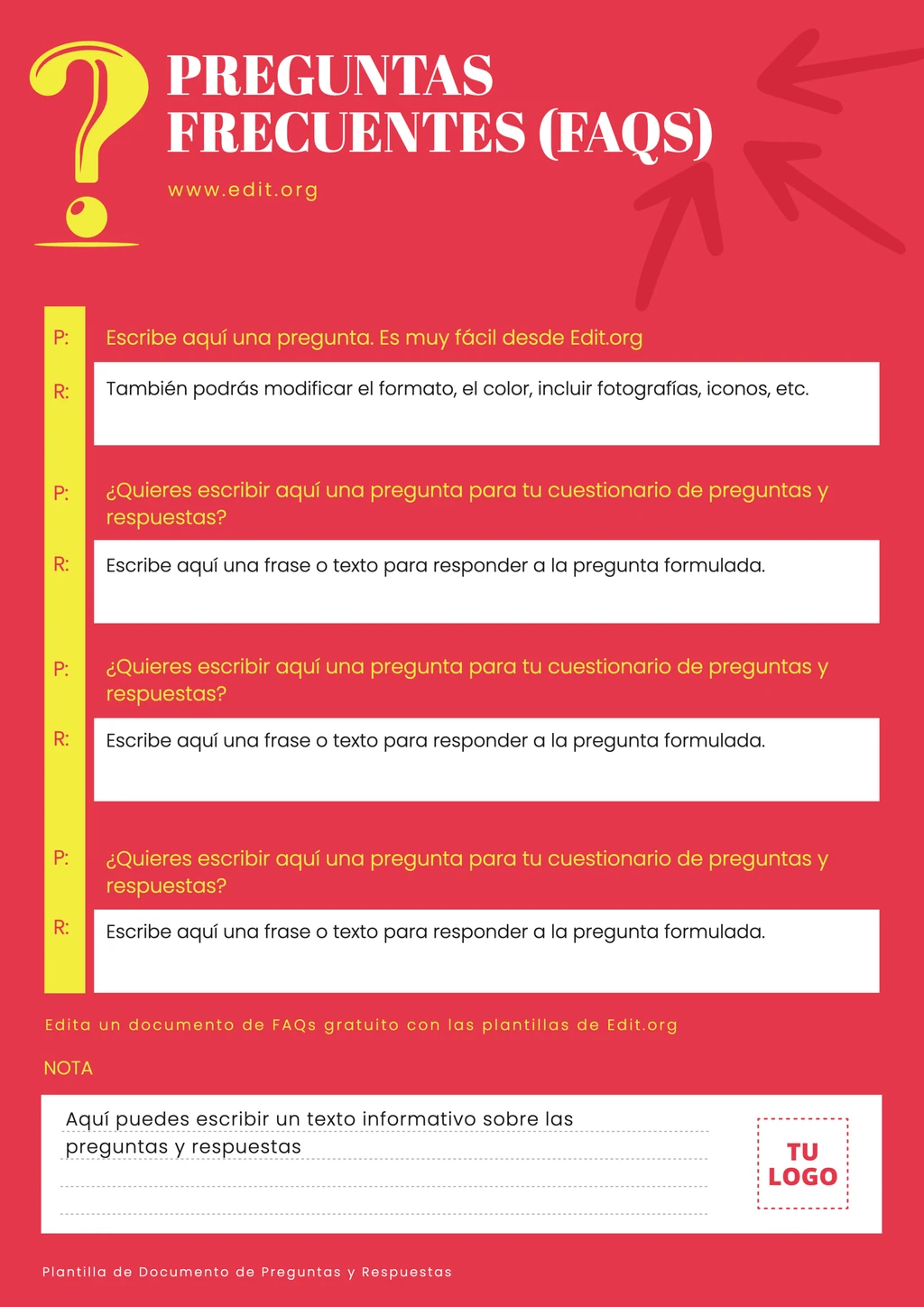 Plantilla de documento FAQs para personalizar online
