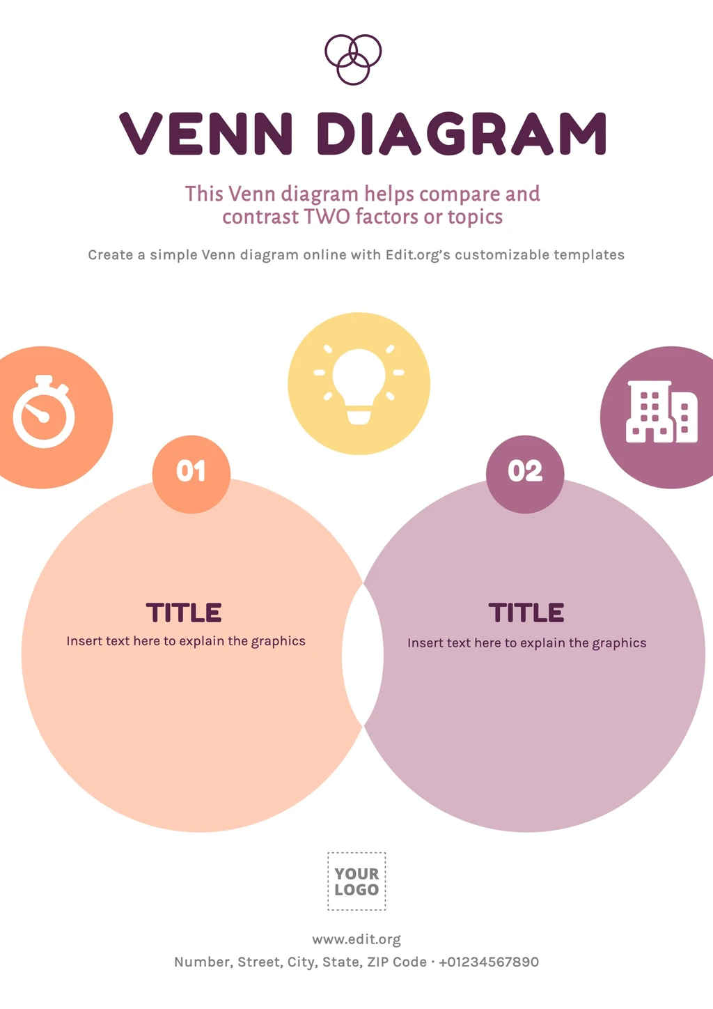 Free Venn diagram template editable with 2 circles