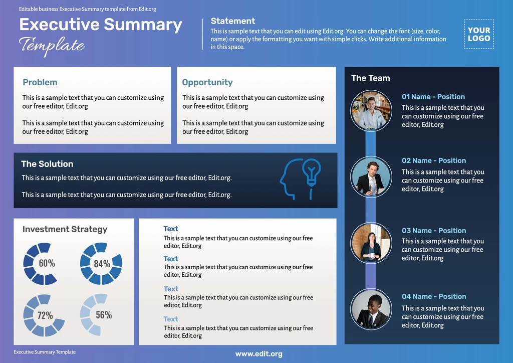 High level Executive Summary template to print