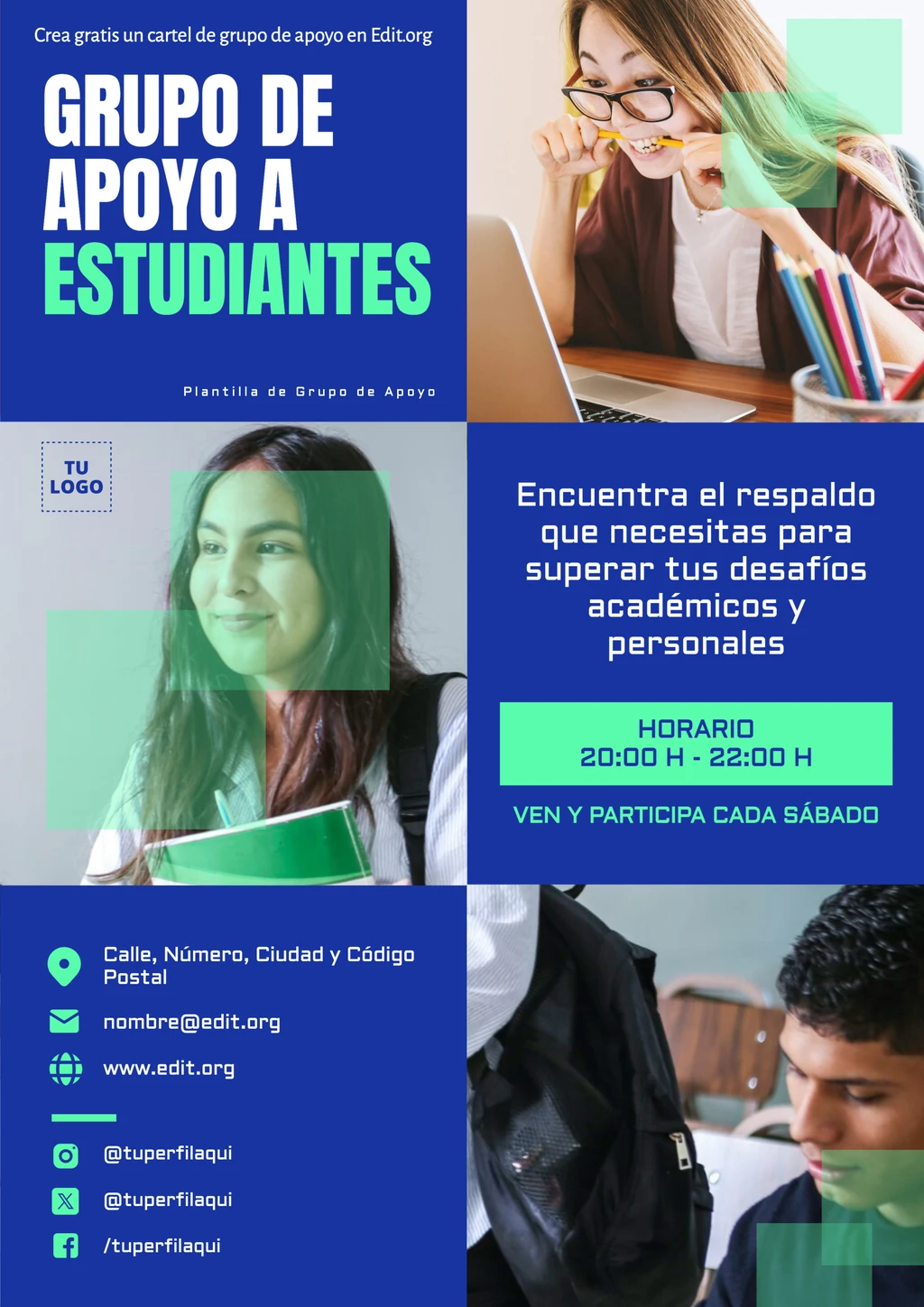 Plantilla de flyer para grupo de apoyo estudiantes