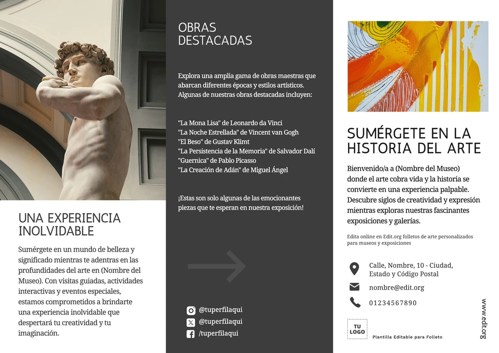 Plantilla para hacer folletos gratis de arte y exposiciones