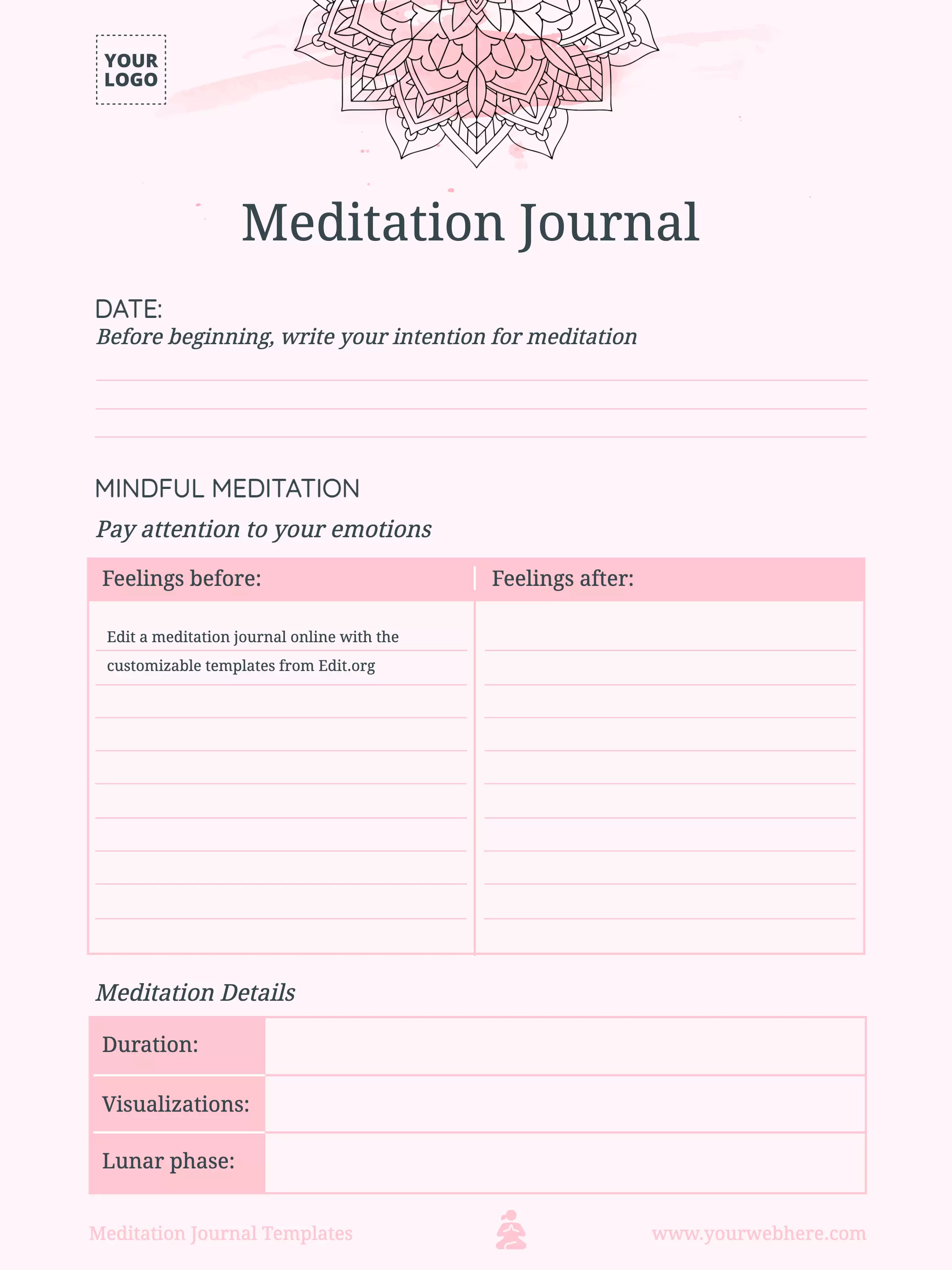 Free editable Meditation Reflection Journal ideas