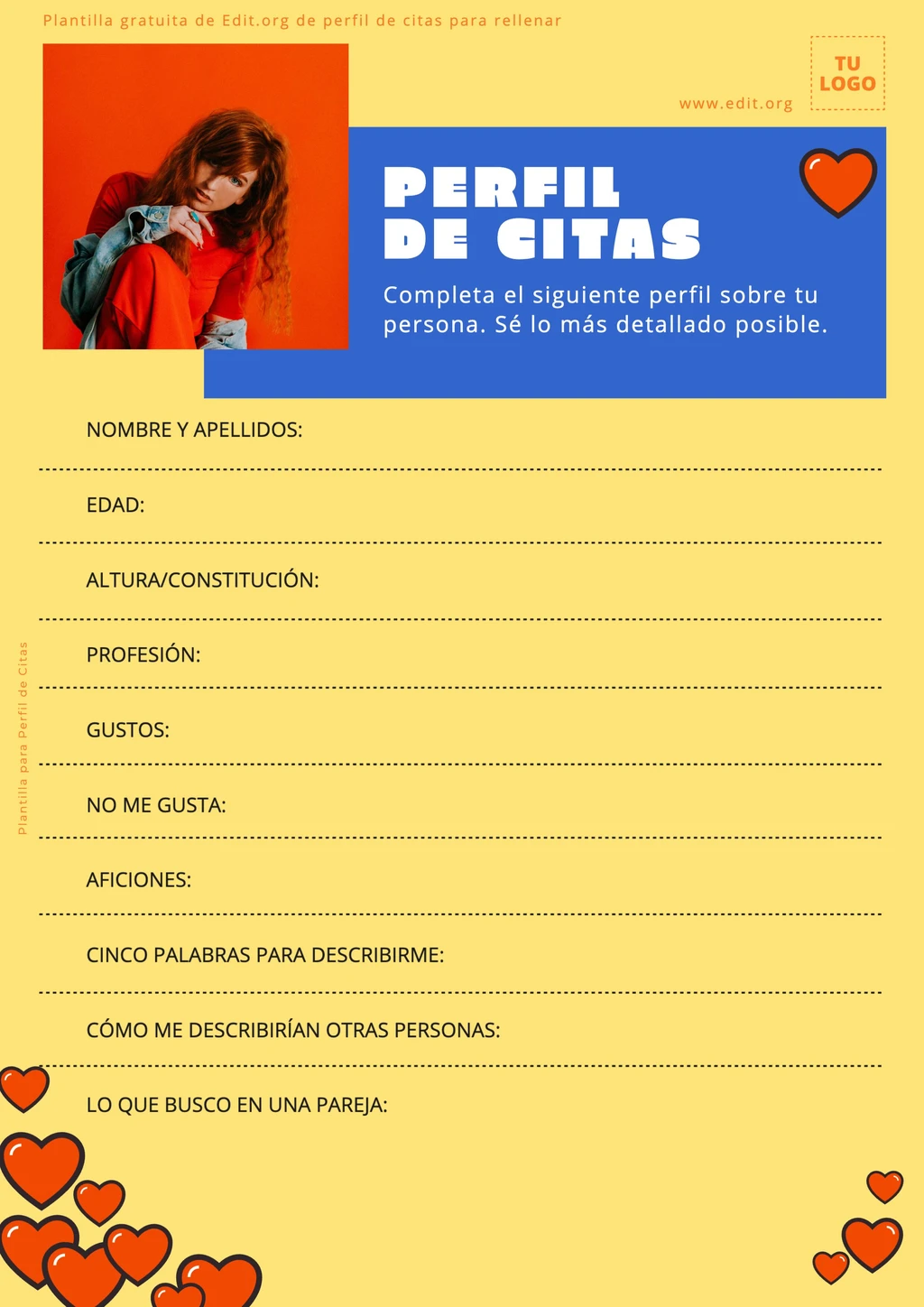 Plantilla para Perfil de Citas personalizable online