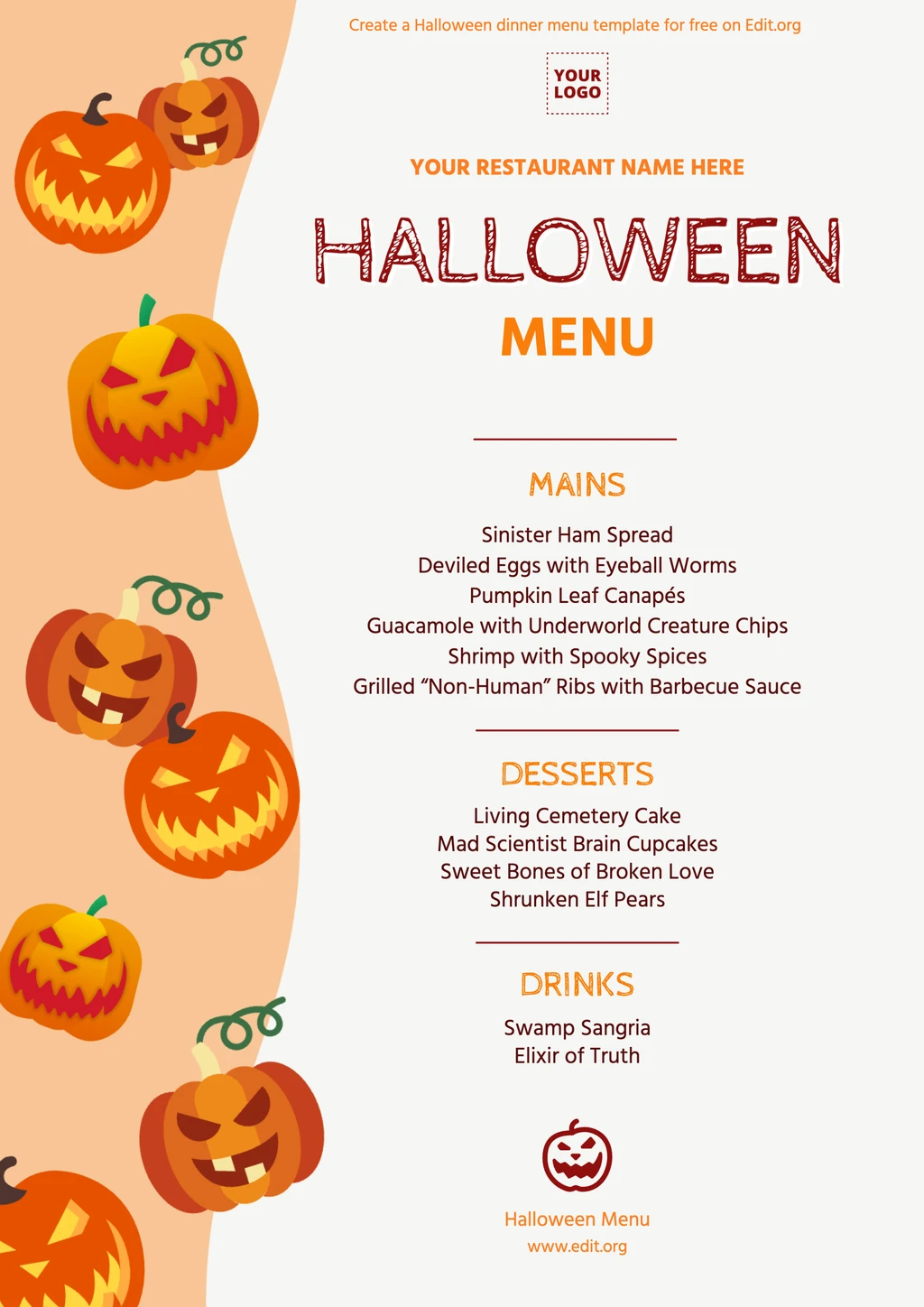 Editable Halloween drink menu template