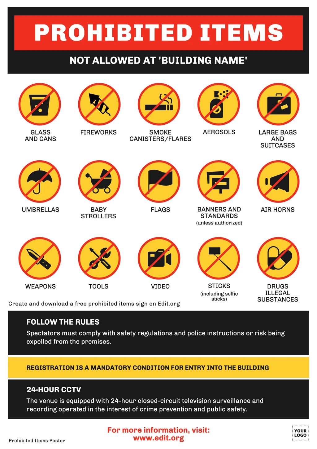 Editable Prohibited Items sign printable