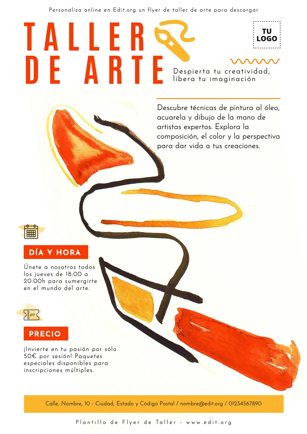 Flyer taller de arte gratuito para editar online