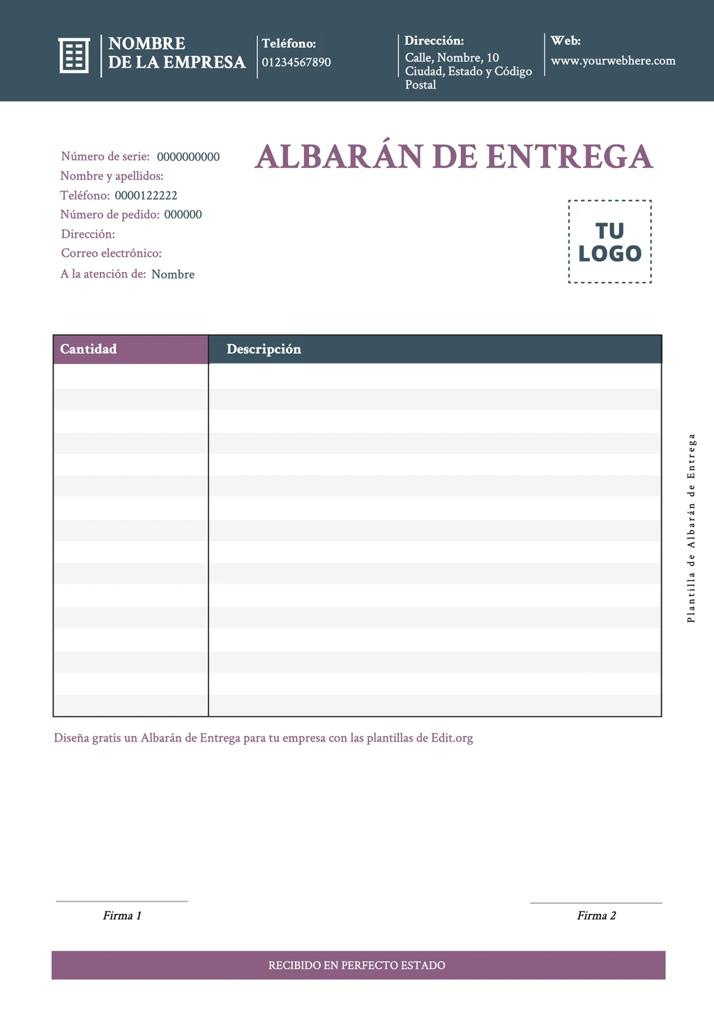 Plantilla albarán de entrega para editar y descargar