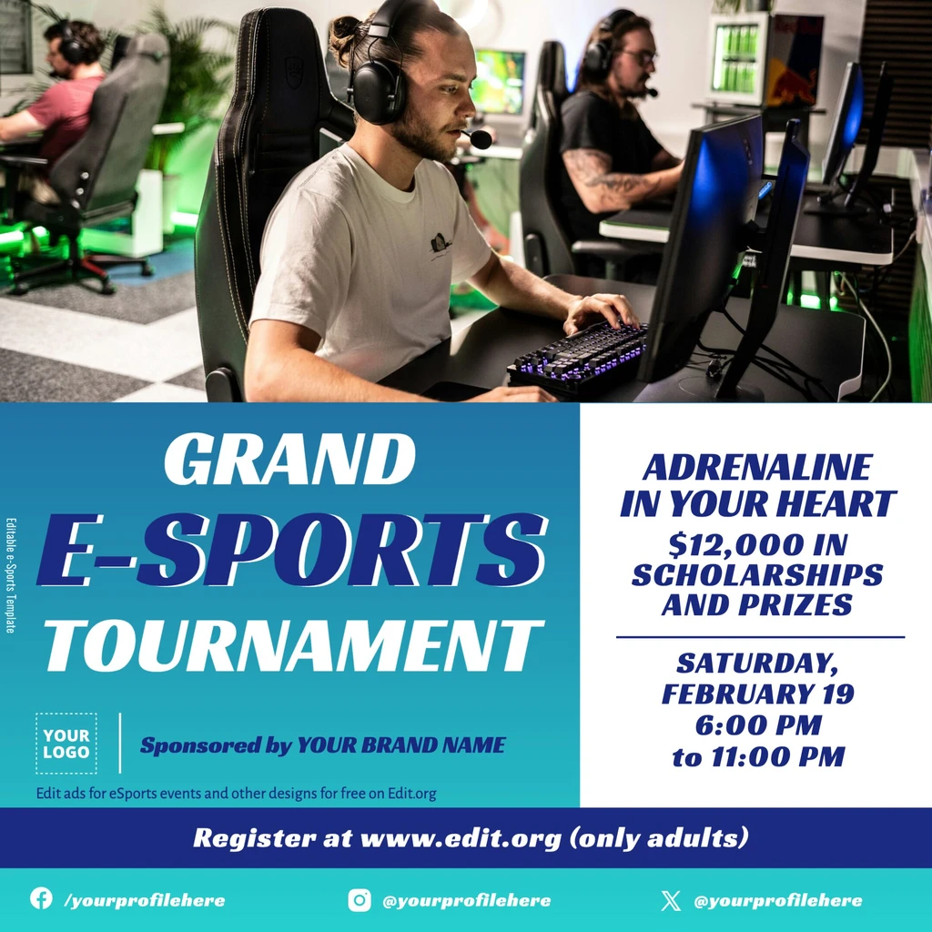 Printable e Sports flyer template for tournament