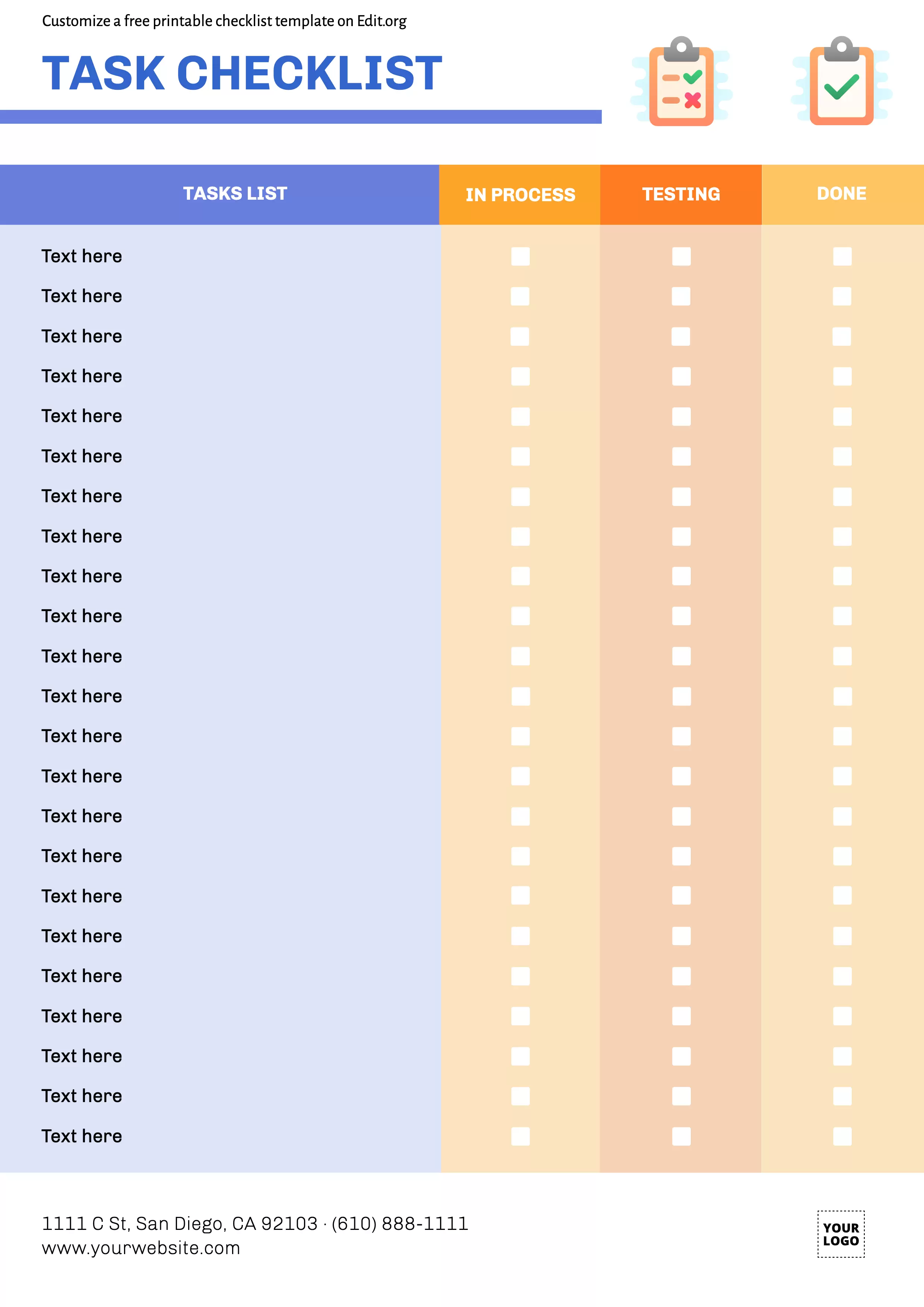 Free printable Check List format template online
