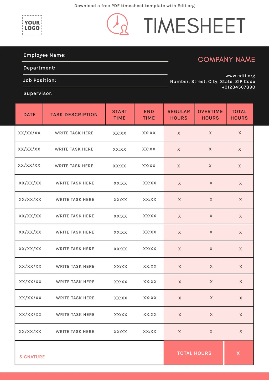 Editable online Time Sheet template design