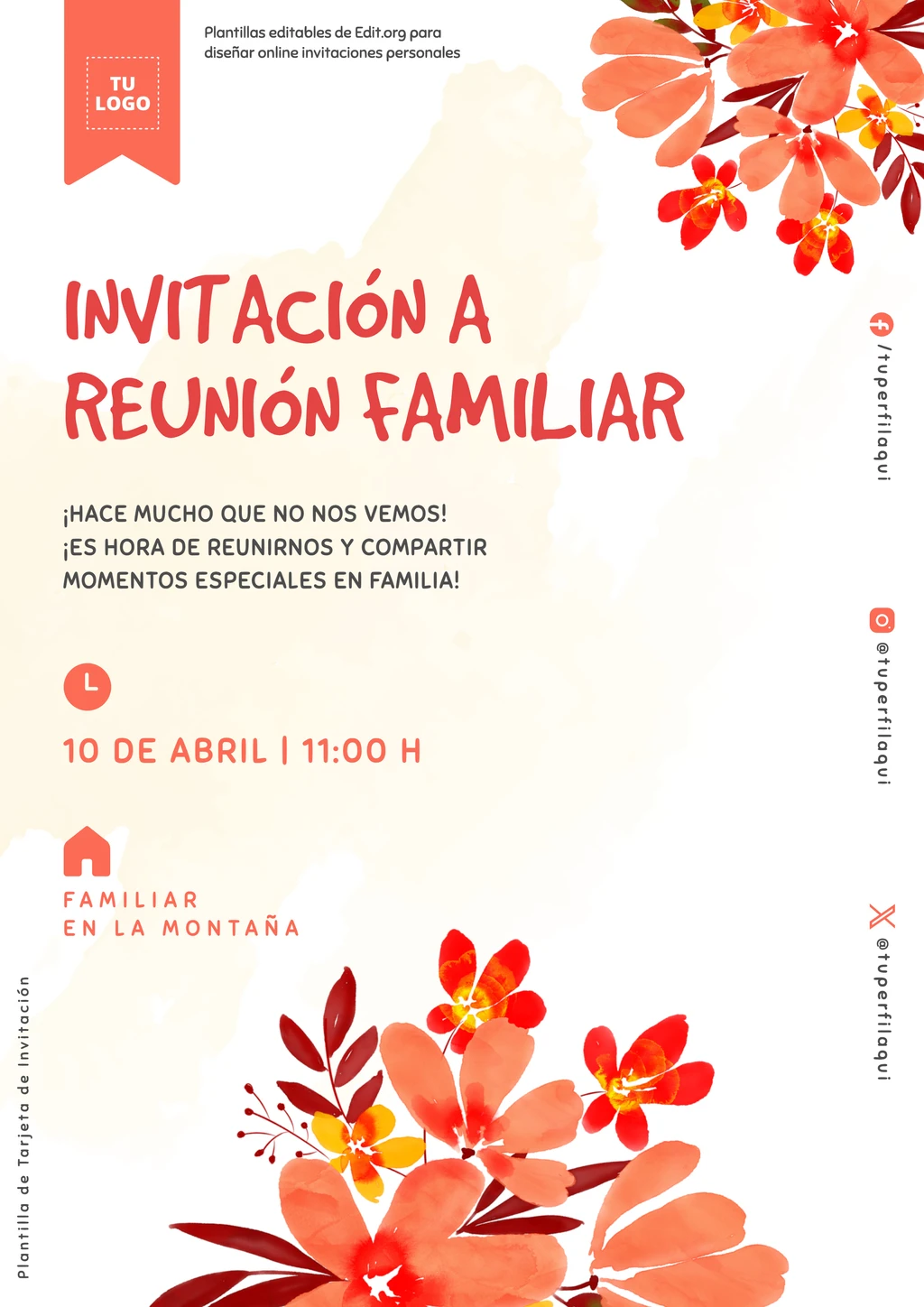 Plantilla tarjeta invitación cena familiar personalizable