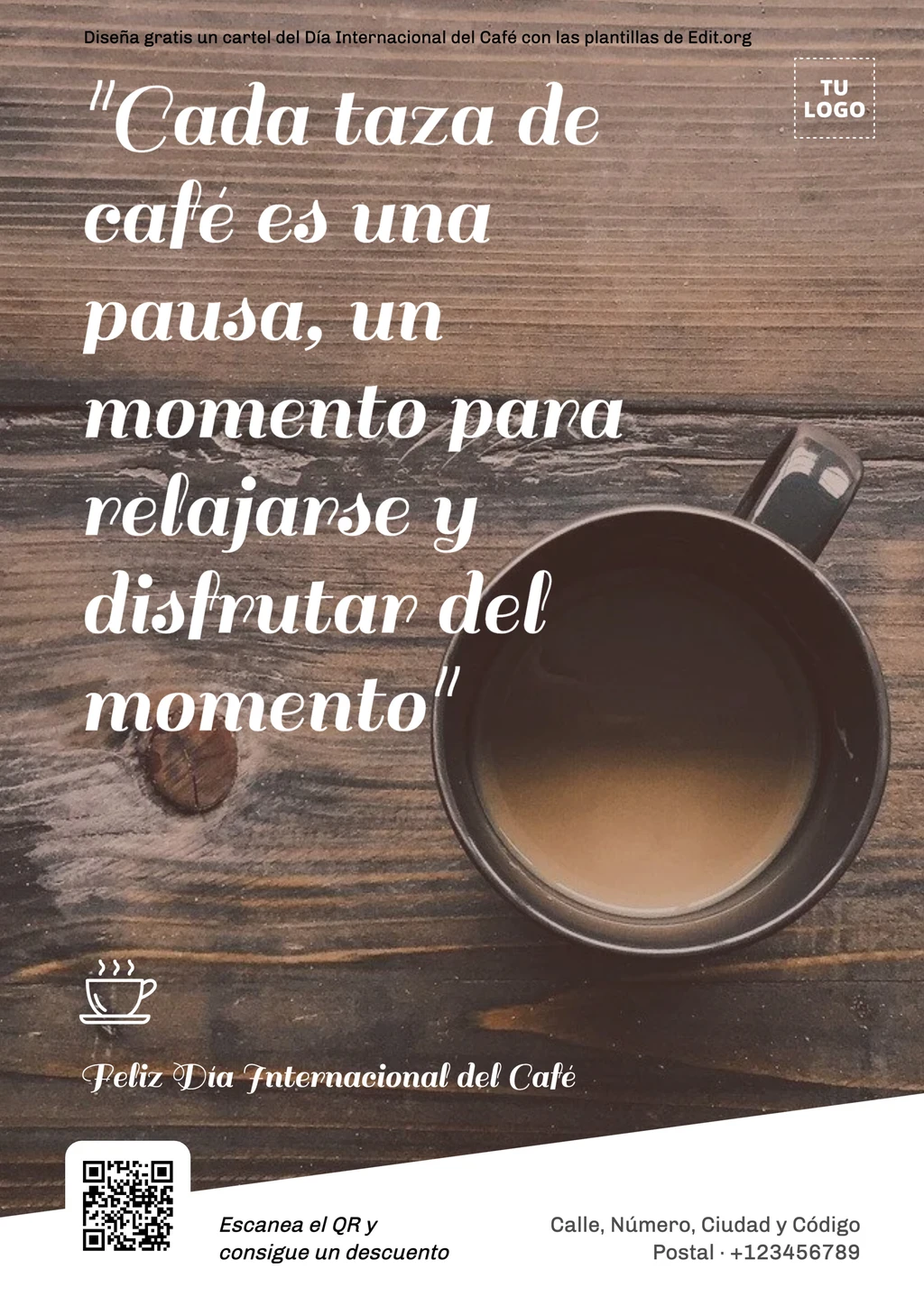 Cartel con frase y dibujo del Día Internacional del Café