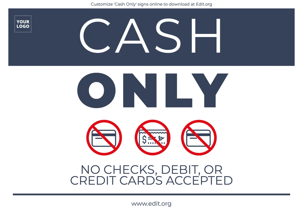 Printable Cash Only sign free template