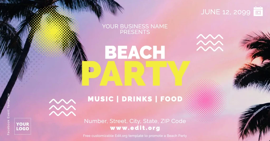 Blank Beach Party invitation template free