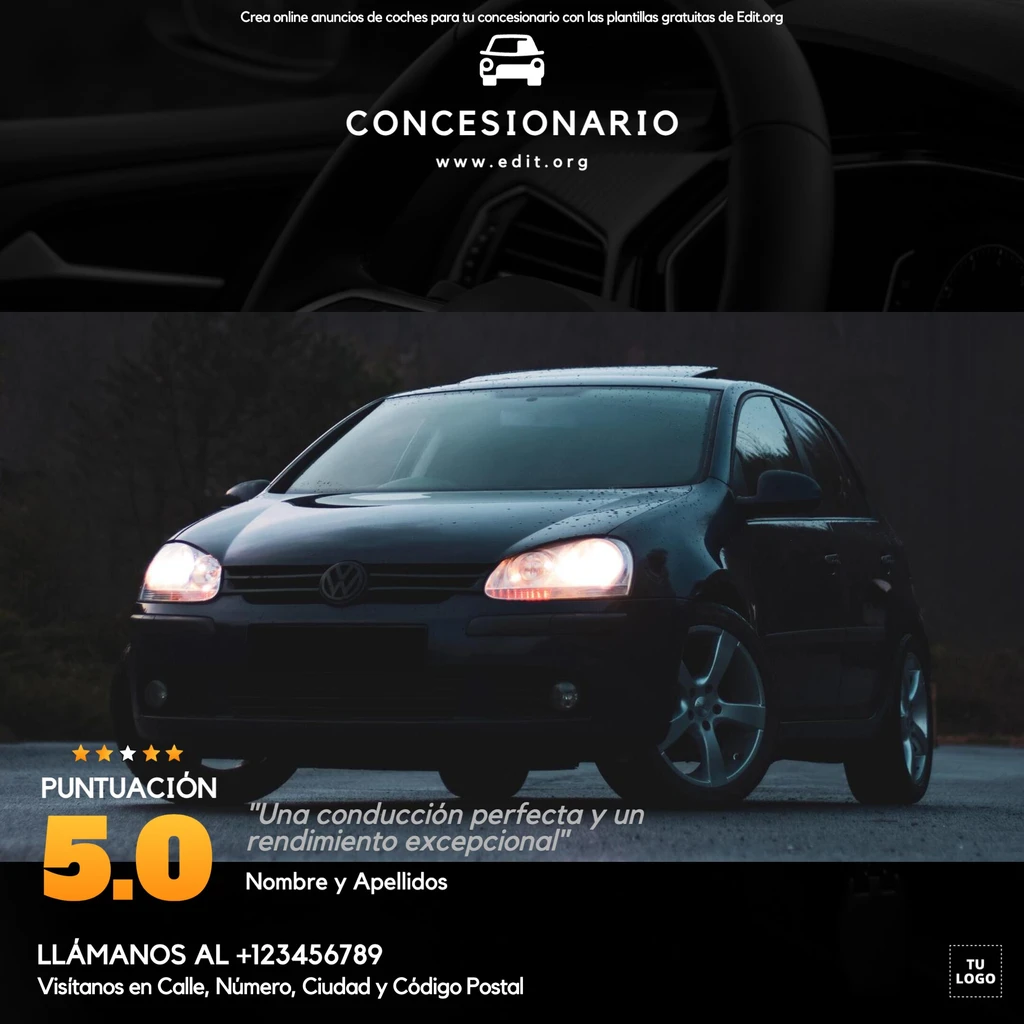 Cartel Concesionario para modelo de coche editable gratis
