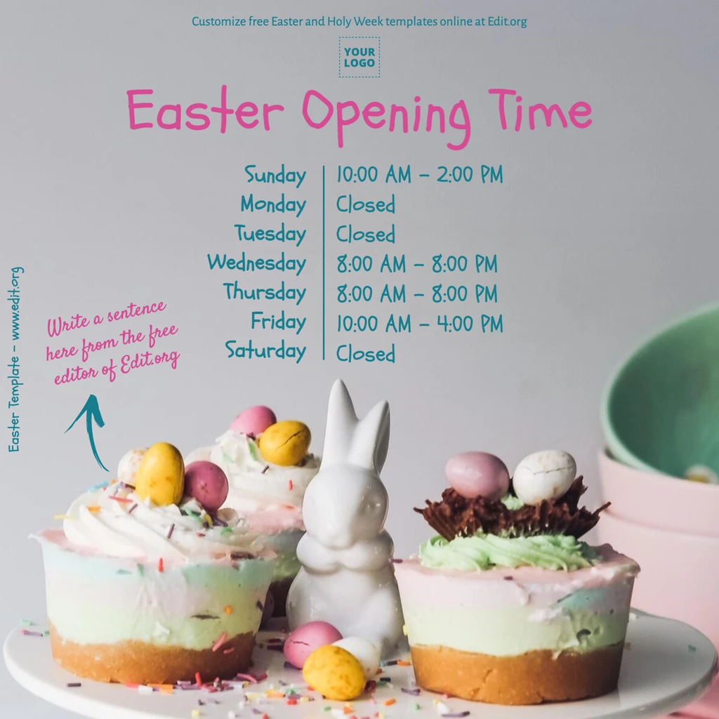 Editable Happy Easter banner printable with schedule