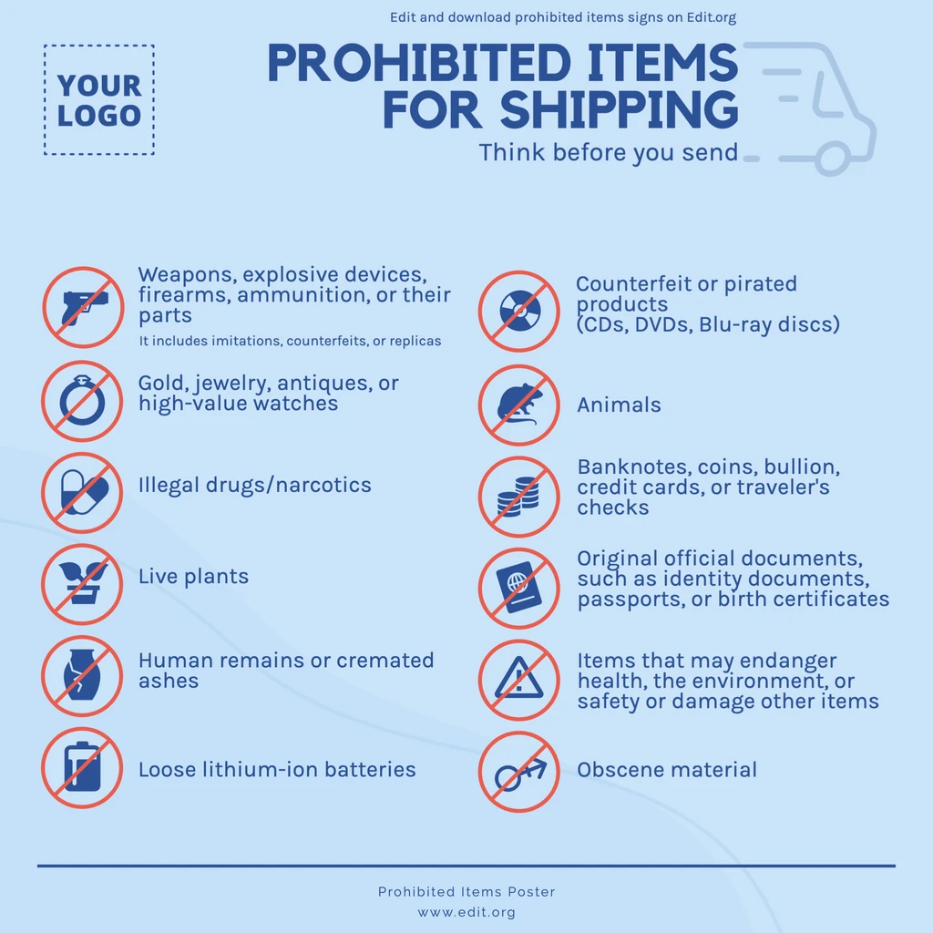 Prohibited Items for Shipping poster to download