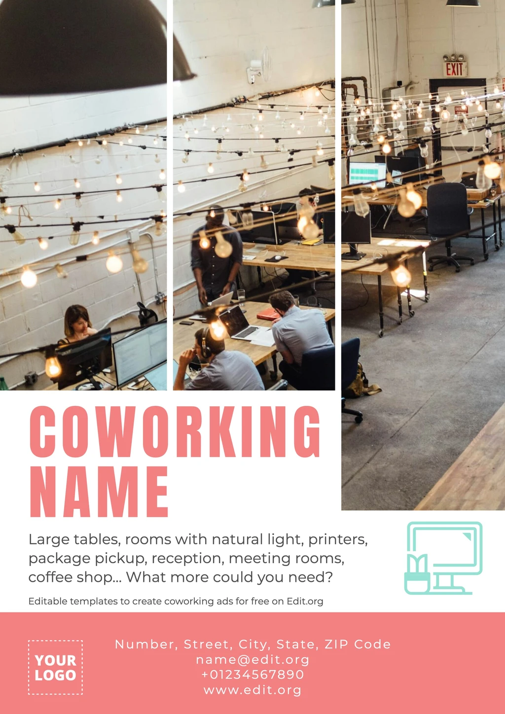 Printable Coworking poster template to customize online