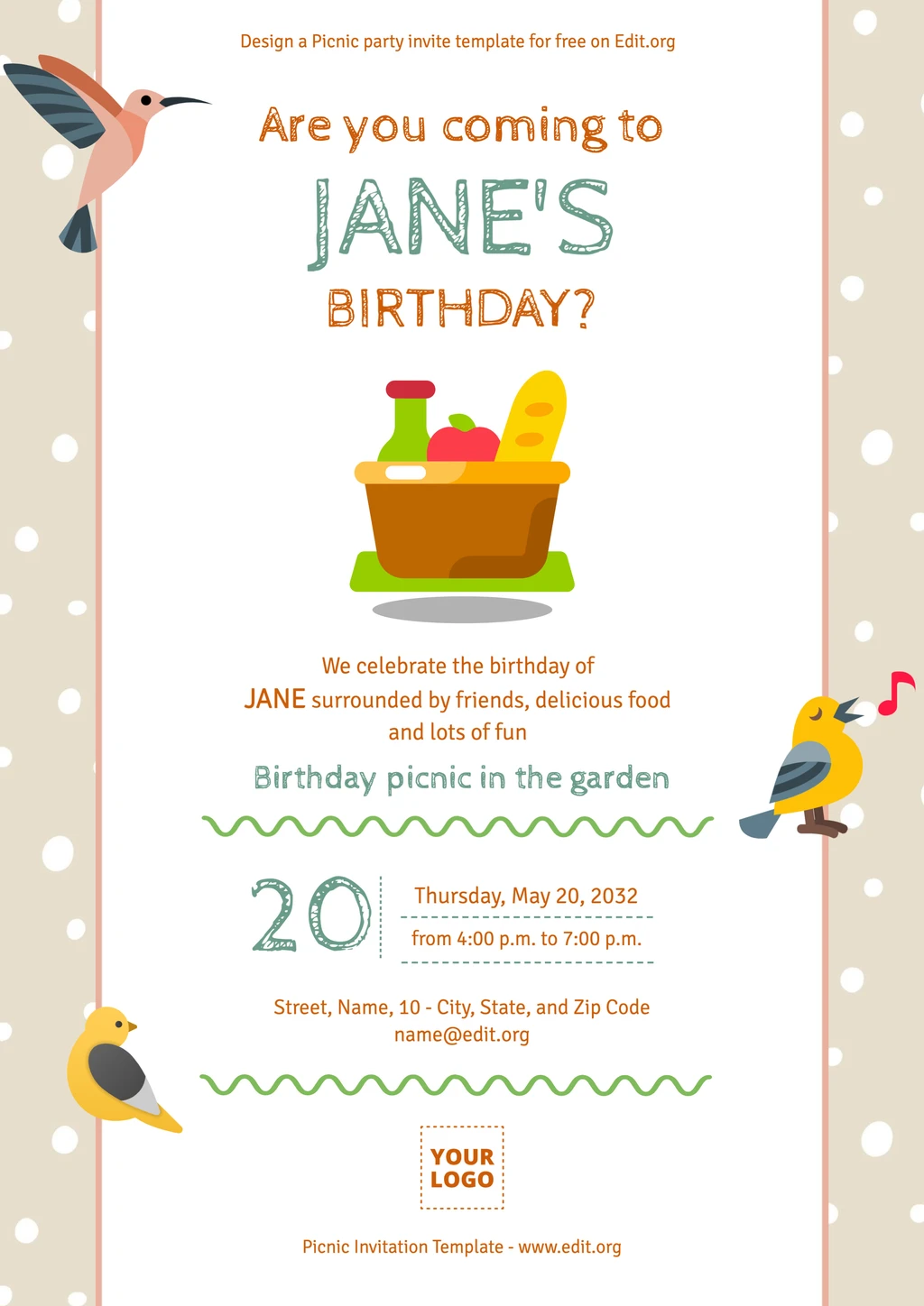 Free printable Picnic announcement template