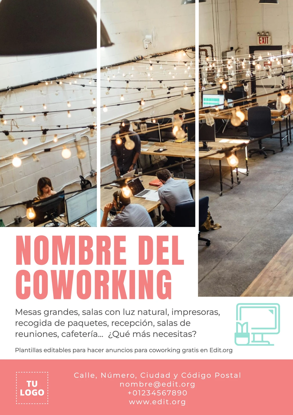 Cartel para Coworking personalizable online gratis