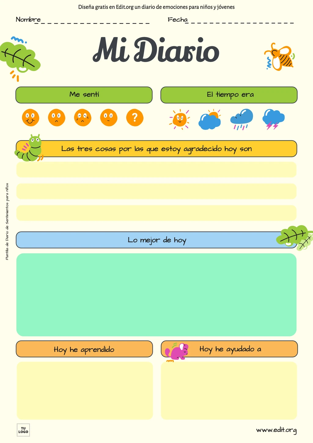 Plantilla para Libro Diario de Emociones PDF gratis