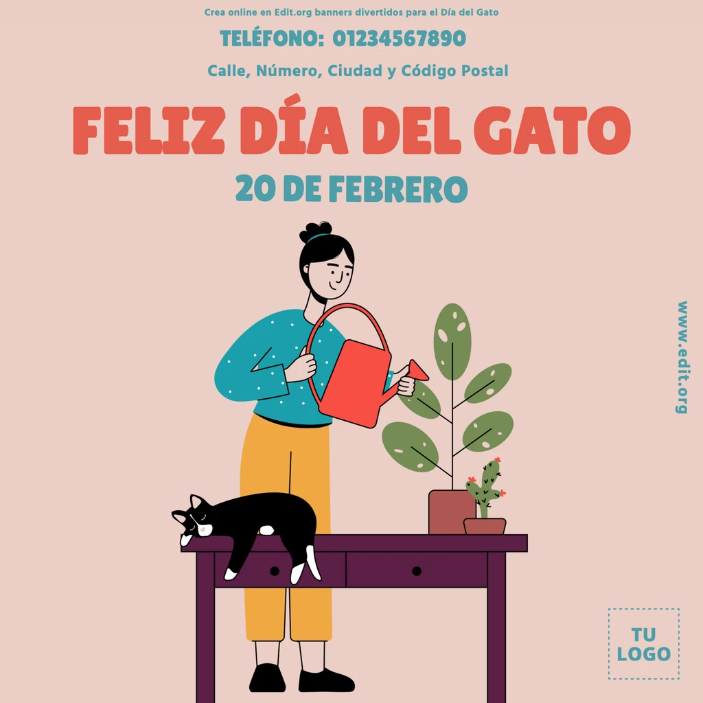 Cartel de Feliz Día de los Gatos para editar online