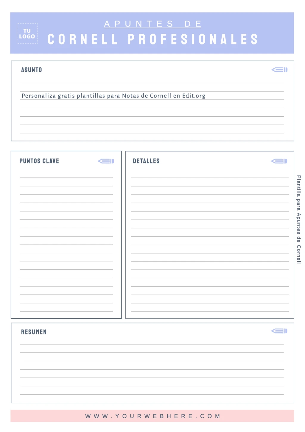 Plantilla de método Cornell toma de apuntes para descargar