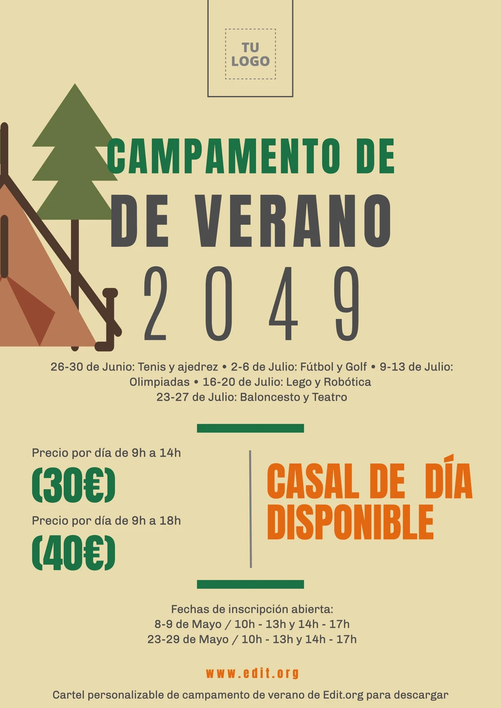 Flyer Campamento de Verano personalizable