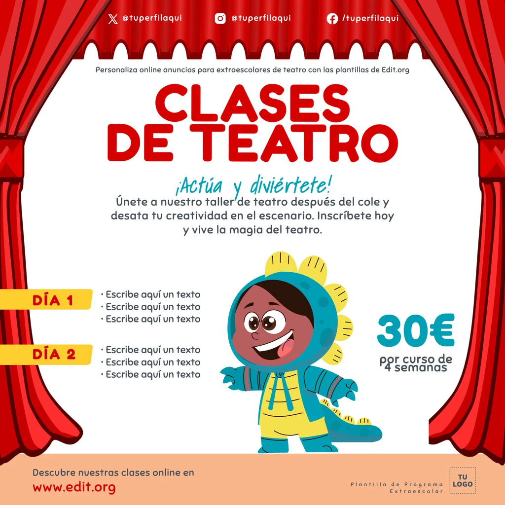 Folleto actividades extraescolares de teatro para editar online